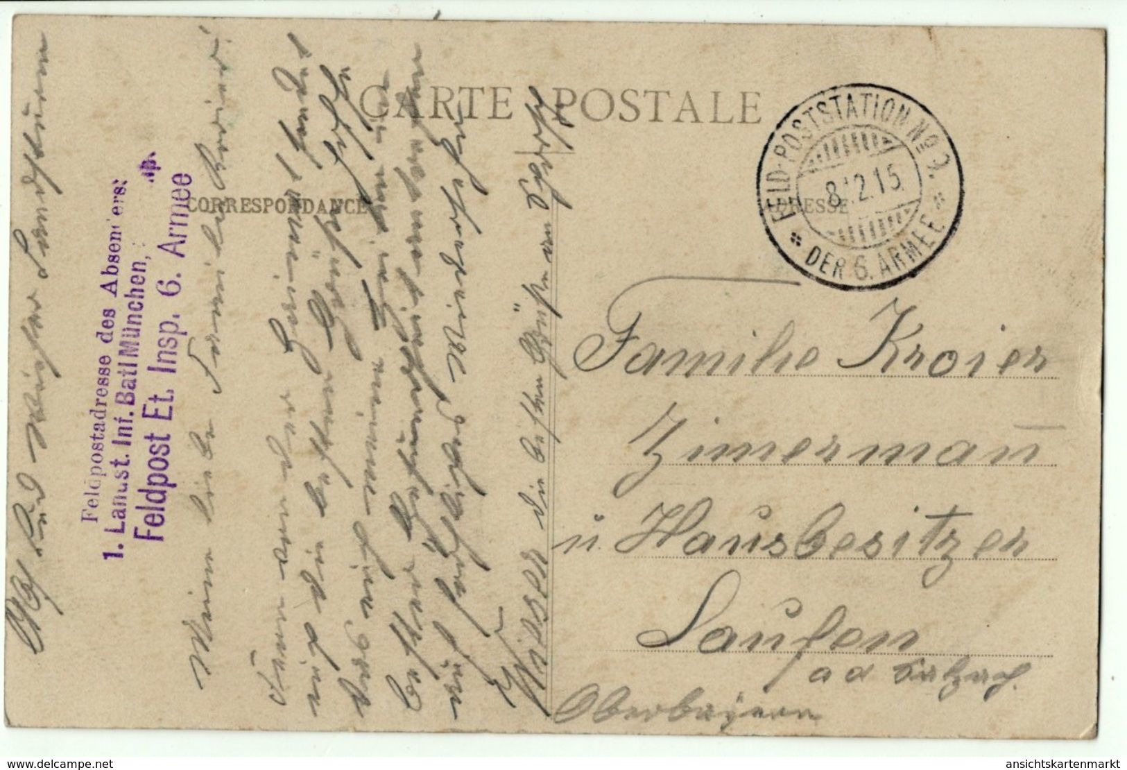 Denain, Passage A Niveau Villars, L.S.H., Alte Postkarte 1915, Stempel 1. Landsturm Inf. Batl München - Denain