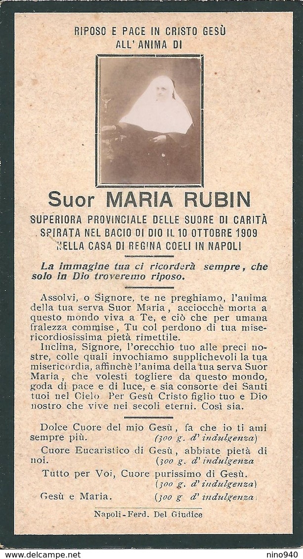 LUTTINO: - SUOR MARIA RUBIN - M. 1909 - NAPOLI -  (SUPERIORE PROV. LE SUORE DI CARITA') - Religione & Esoterismo
