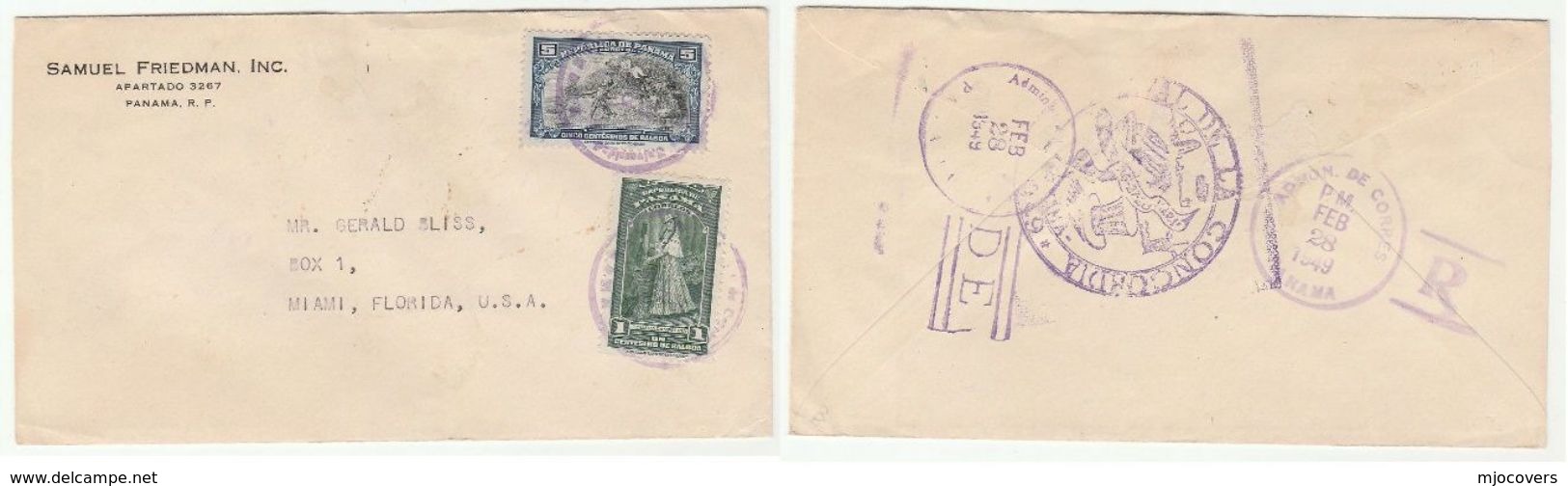 1949 PANAMA COVER To USA With PANAMA CONCORDIA Cachet On The Back , Stamps - Panama