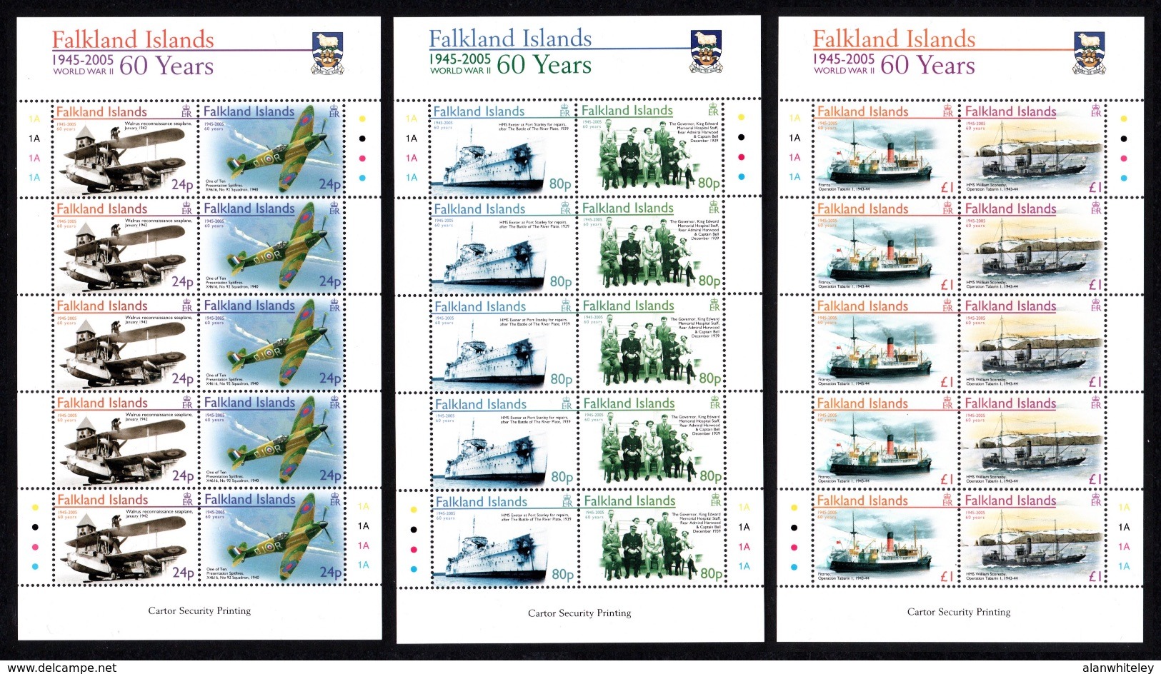 FALKLAND ISLANDS 2005 World War II 60th Anniversary: Set Of 3 Sheets UM/MNH - Falklandeilanden