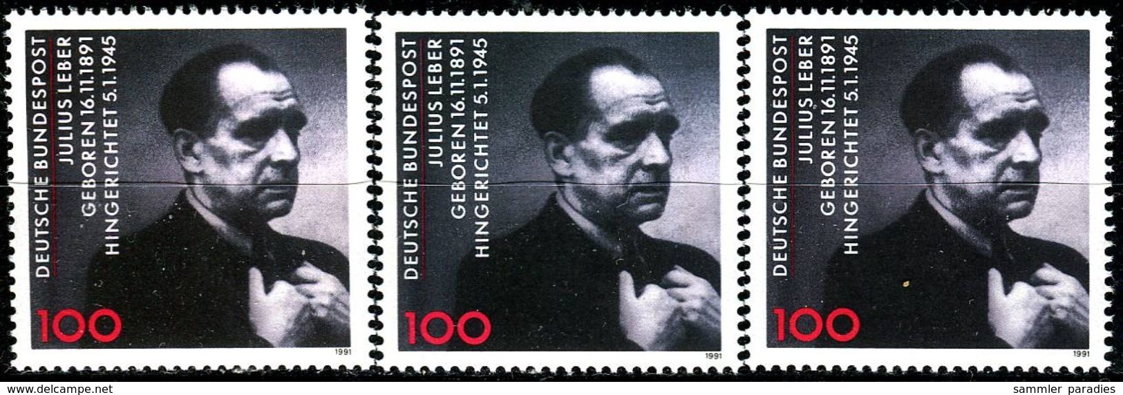 A12-16-8) BRD - 3x Michel 1574 - ** Postfrisch (B) - 100Pf      Julius Leber - Unused Stamps