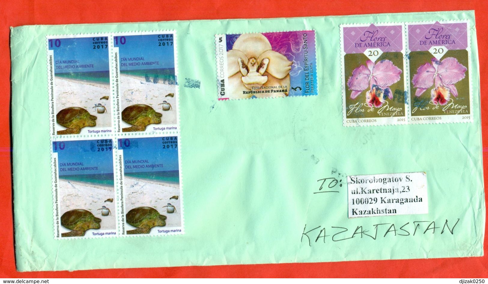 Cuba 2018.Sea Turtle, Orchids.Envelope Passed The Mail. - Briefe U. Dokumente