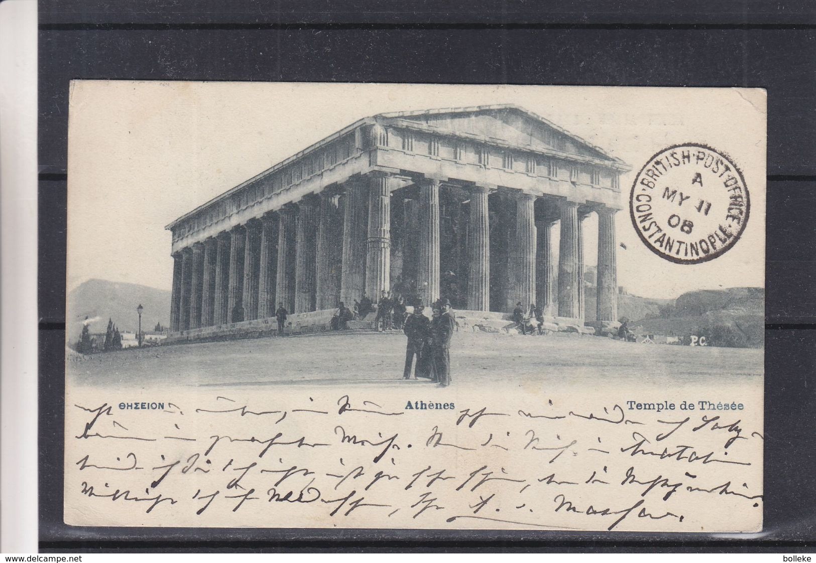 Grèce - Carte Postale De 1908 - Oblit Athènes - Exp Vers Constantinople - Cachet Britisch Post Office - Cartas & Documentos