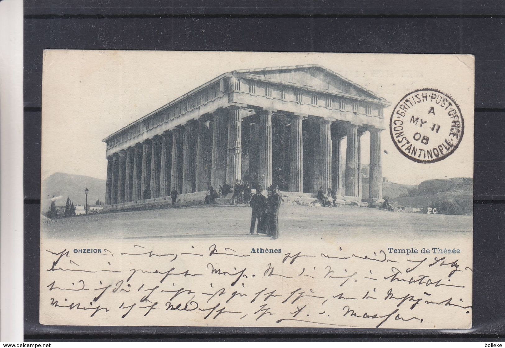 Grèce - Carte Postale De 1908 - Oblit Athènes - Exp Vers Constantinople - Cachet Britisch Post Office - Storia Postale