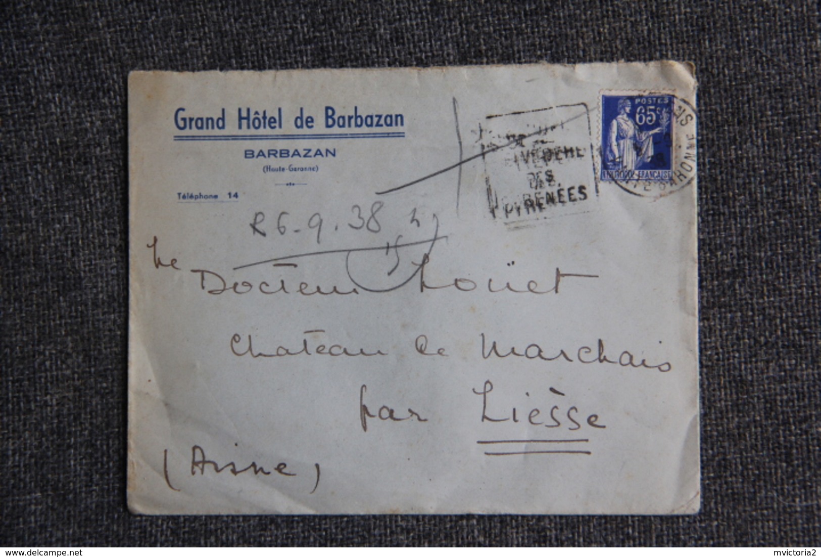 Timbre Sur Lettre Publicitaire - BARBAZAN , Grand Hôtel De BARBAZAN. - Sport En Toerisme