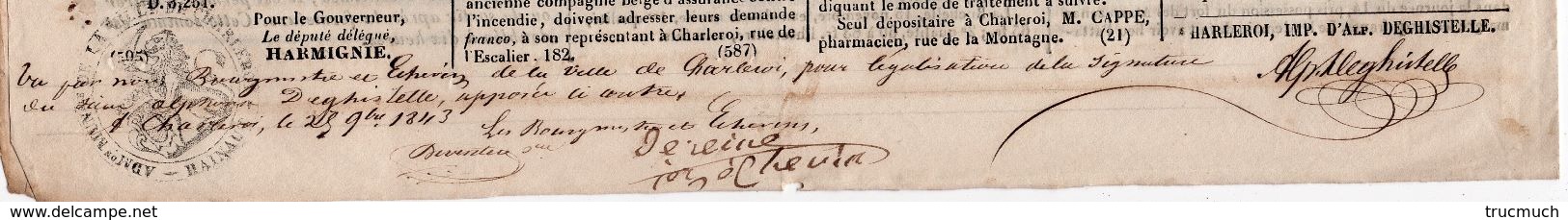 Mémorial De La SAMBRE - Journal De CHARLEROI Du 24.11.1843 - Signature Légalisée De L'imprimeur DEGHISTELLE - Non Classés