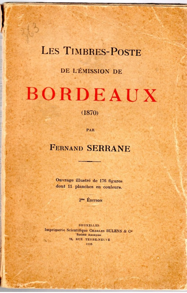 SERRANE Emission De Bordeaux Avec Nuancier 1925 ( RARE ) Tb - Andere & Zonder Classificatie