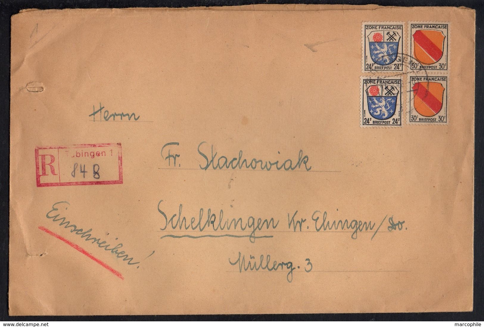 ZOF - TÜBINGEN - ZONE FRANCAISE / 1946 LETTRE RECOMMANDEE POUR L ALLEMAGNE (ref 7735) - Sonstige & Ohne Zuordnung