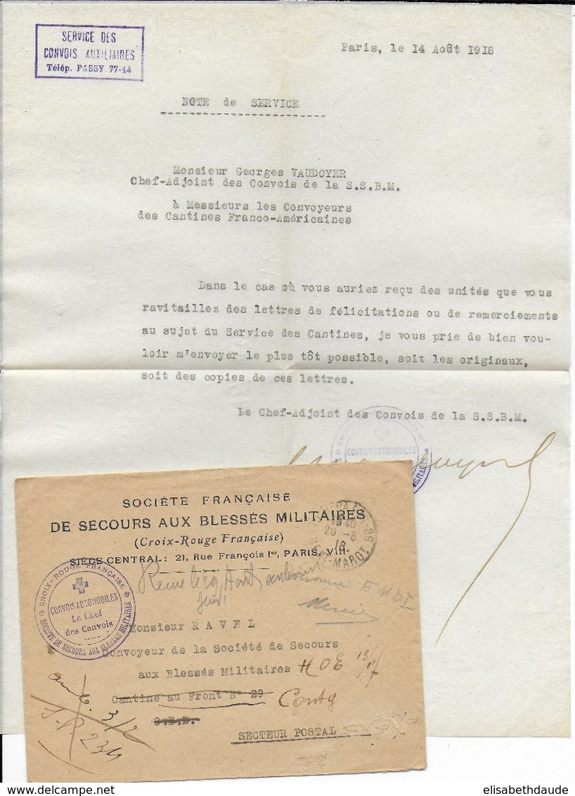 1918 - CROIX-ROUGE - SECOURS AUX BLESSES MILITAIRES - LETTRE Du CHEF DES CONVOIS MILITAIRES Avec REEXPEDITIONS - Rode Kruis