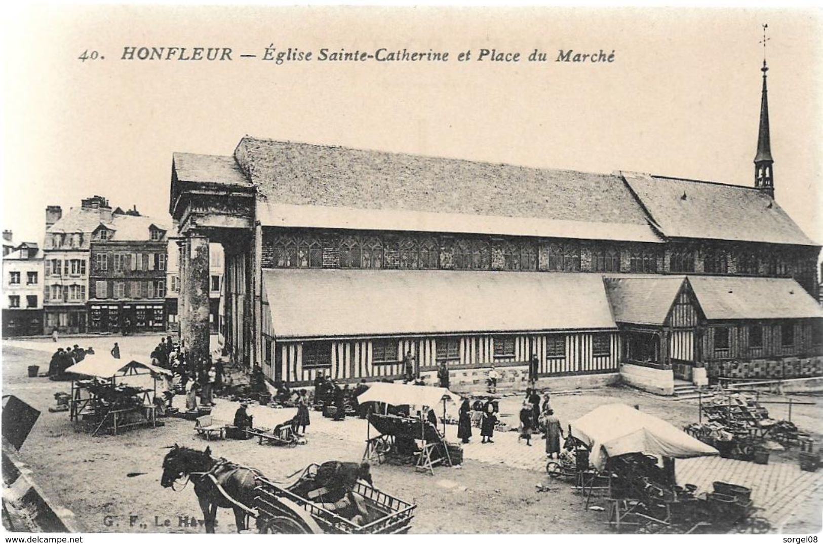 Calvados 14 HONFLEUR Eglise Ste Catherine Et Place Du Marché Belle Animation Attelage - Honfleur