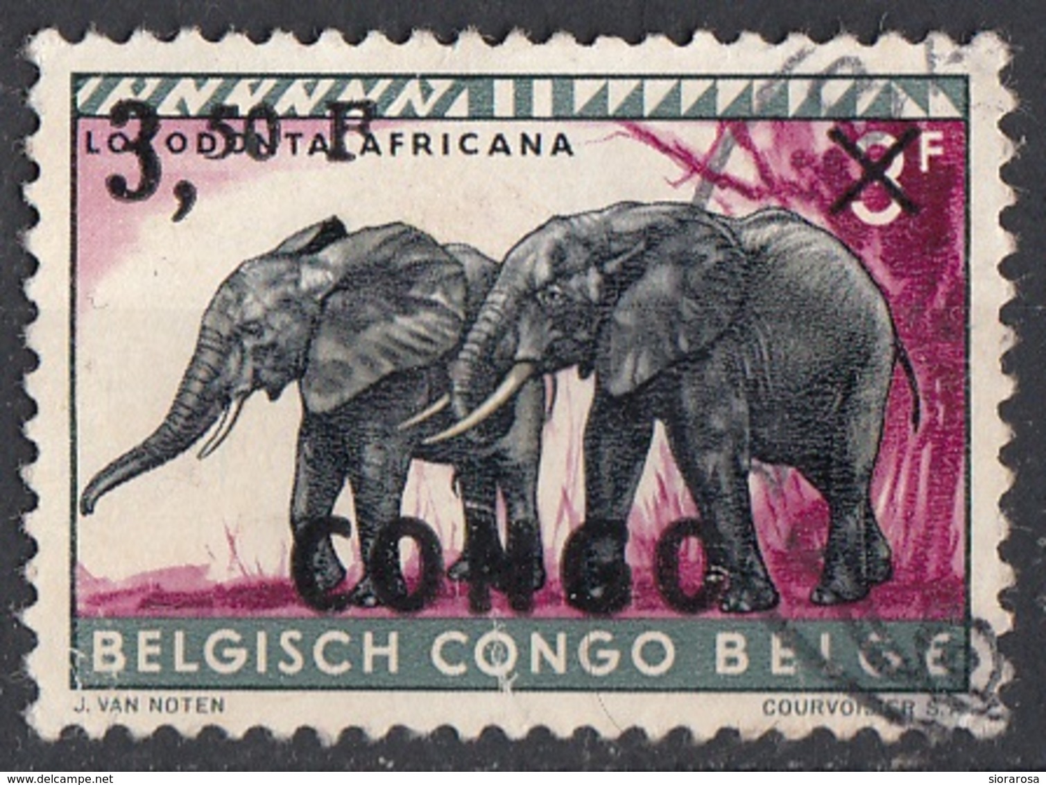 Congo 1960 Sc. 354 Elefante  - Overprint Surcharged 3,50 On 3 Viaggiato Used Overprint - Altri & Non Classificati