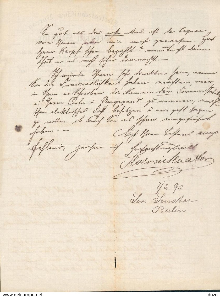 Allemagne - Berlin - Correspondance Recto/Verso Du 7 Mars 1890 - Electrotechnifches Bureau Von Severin Senator. - 1800 – 1899