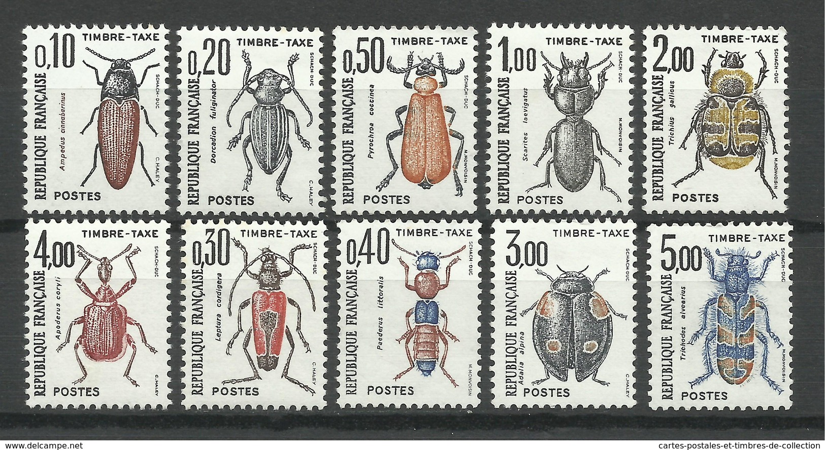 FRANCE , LOT De 10 Timbres TAXES , Insectes , Coléoptères , 1982 & 1983 , ** NEUF - 1960-.... Neufs