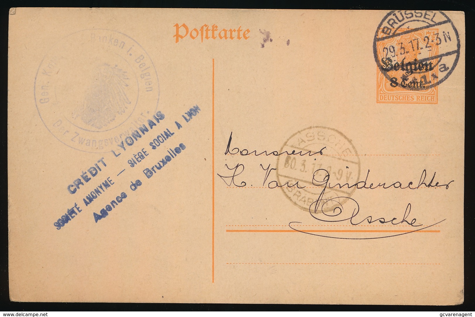 BRUXELLES    - DUITSE CONTROLE STEMPEL 1917 - NAAR ASSE -  ZIE 2 AFBEELDINGEN - Asse