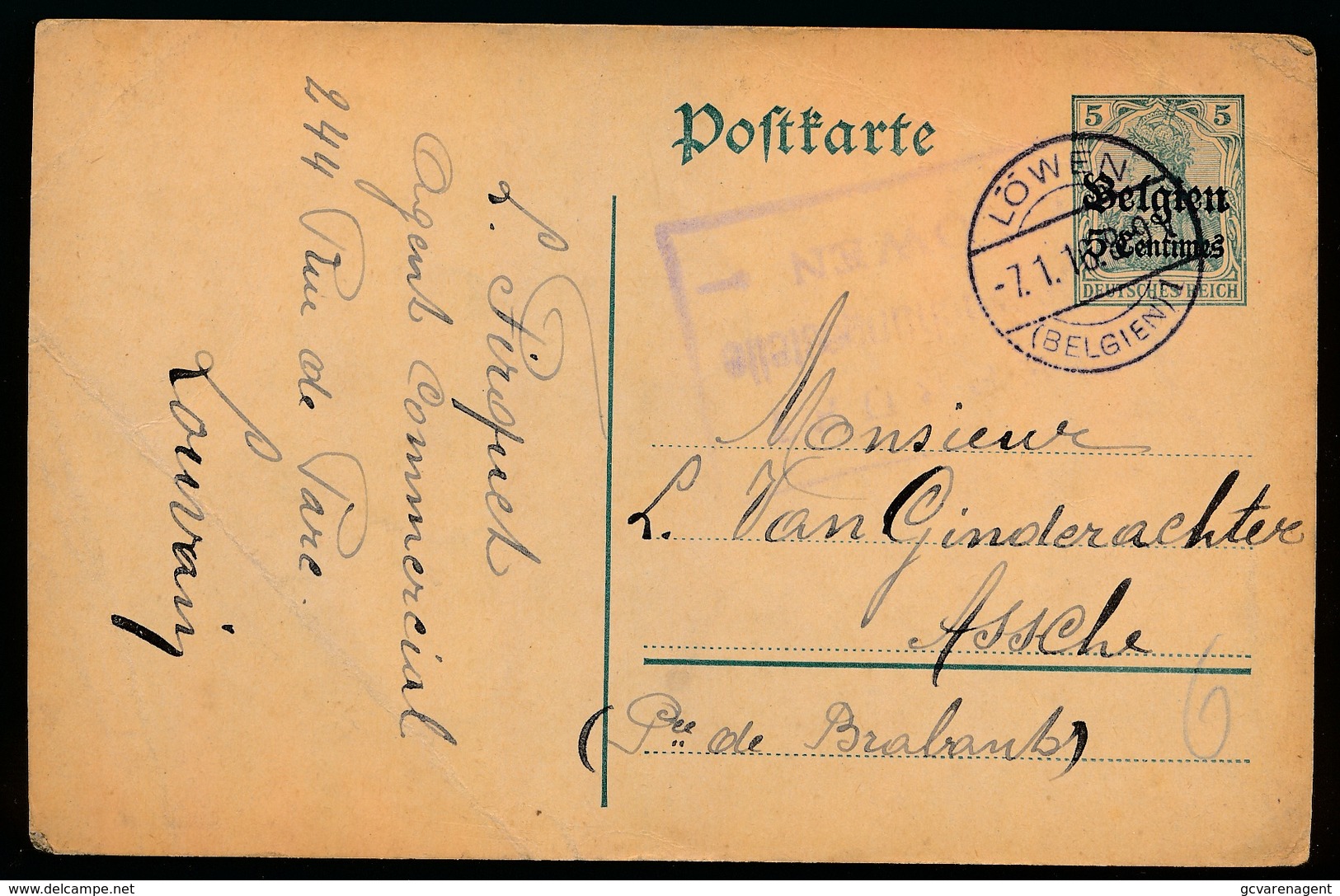 LEUVEN     - DUITSE CONTROLE STEMPEL 1916 - NAAR ASSE -  ZIE 2 AFBEELDINGEN - Asse