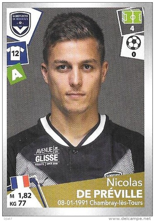 VIGNETTE PANINI FOOT 2017 - 18 - GIRONDINS DE BORDEAUX &ndash; NICOLAS DE PREVILLE N°68 - Edition Française