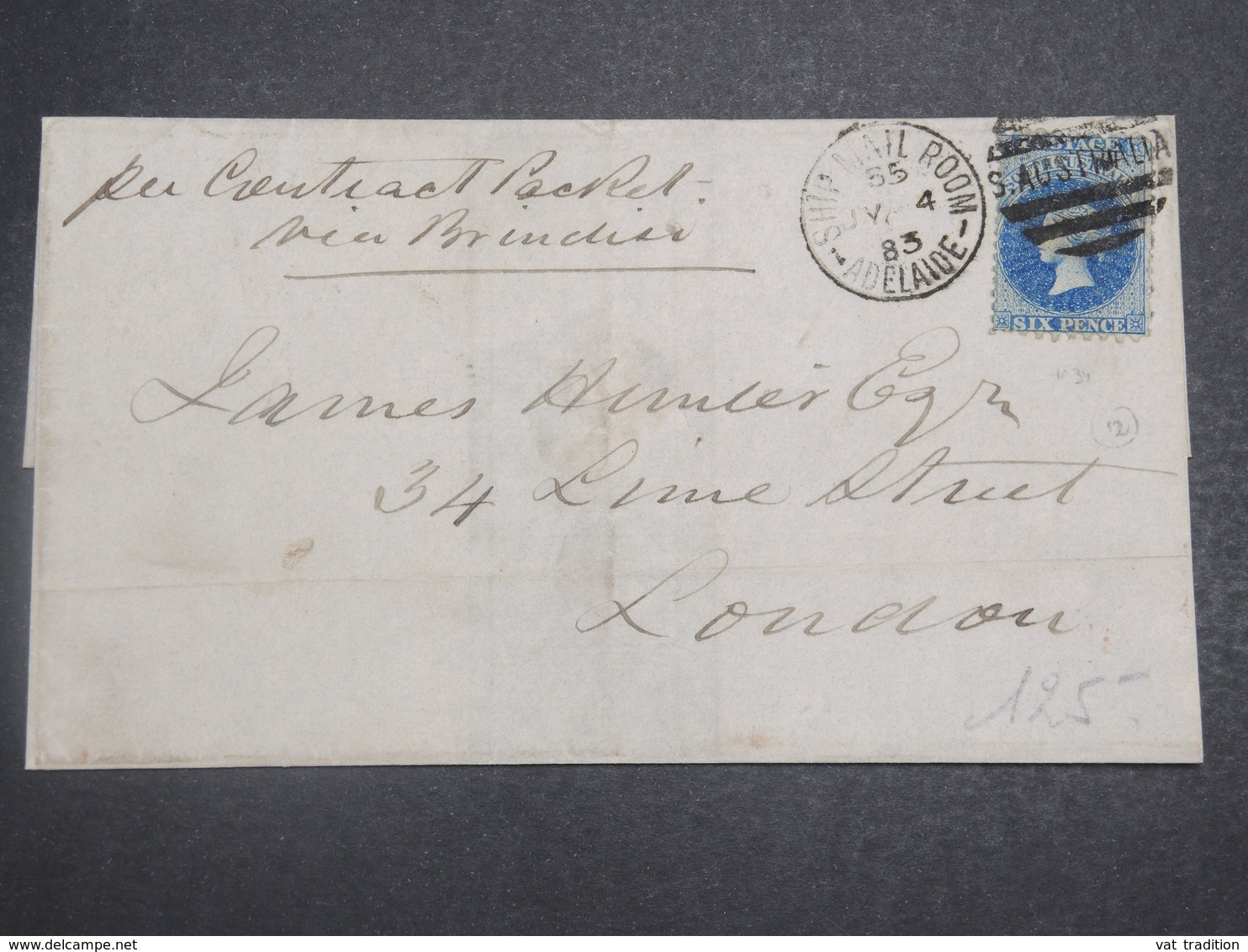 AUSTRALIE - Oblitération " Ship Mail Room Adelaide " Sur Lettre Pour Londres En 1883 - L 14862 - Covers & Documents