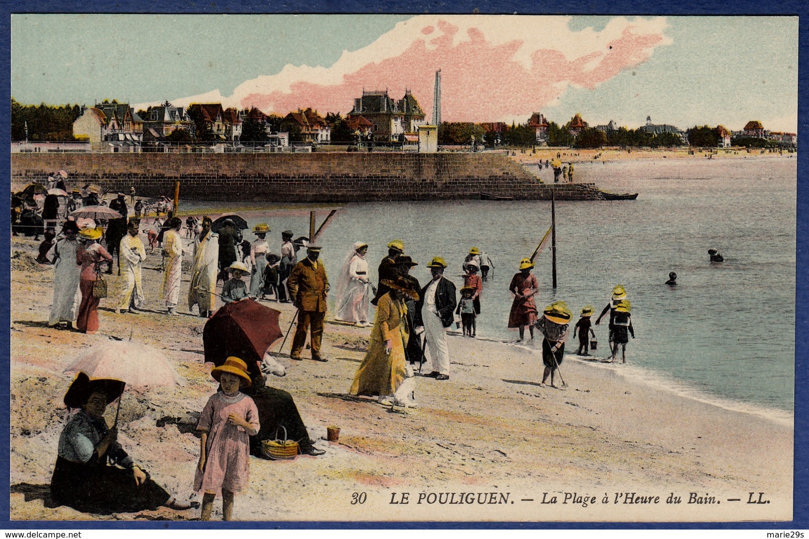 44 LE POULIGUEN La Plage à L'heure Du Bain  - Animée - Colorisée - Le Pouliguen