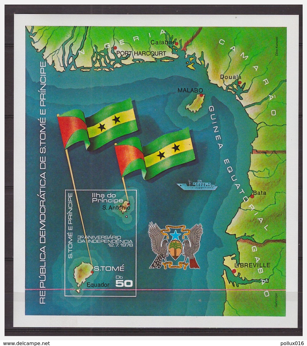 0764 Sao Tome 1978 Map Flag 30 Year Independance S/S MNH Imperf - Sao Tome En Principe