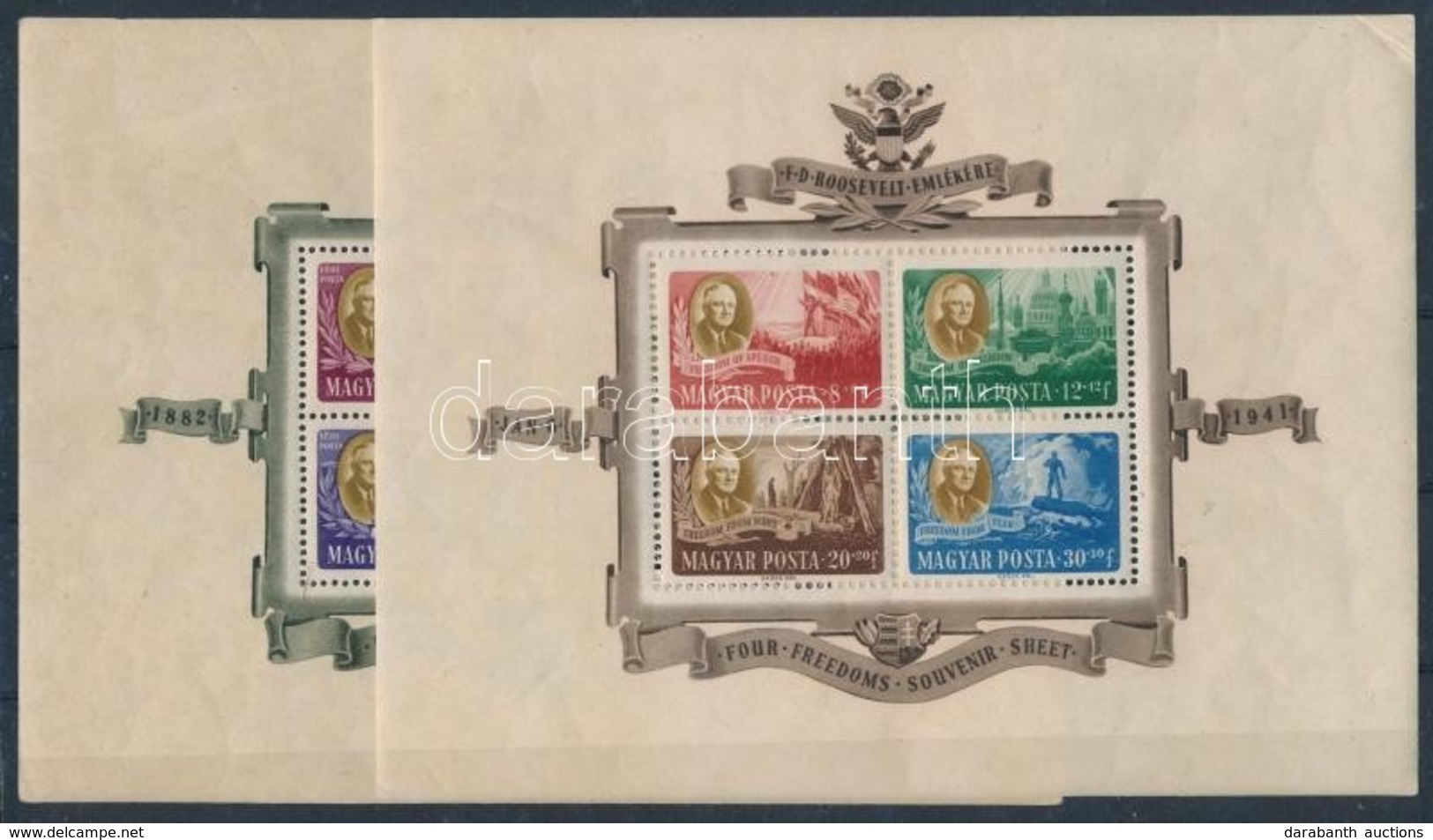 ** 1947 Roosevelt Blokkpar (50.000) (saroktoeres, Rancok / Corner Fold, Creases) - Autres & Non Classés