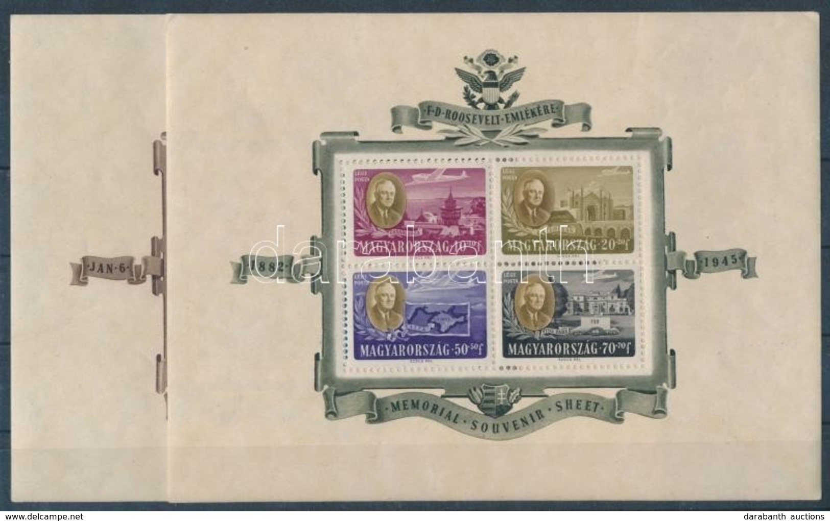 ** 1947 Roosevelt Blokkpar (50.000) (toeresek, Racok / Folded, Creased) - Other & Unclassified