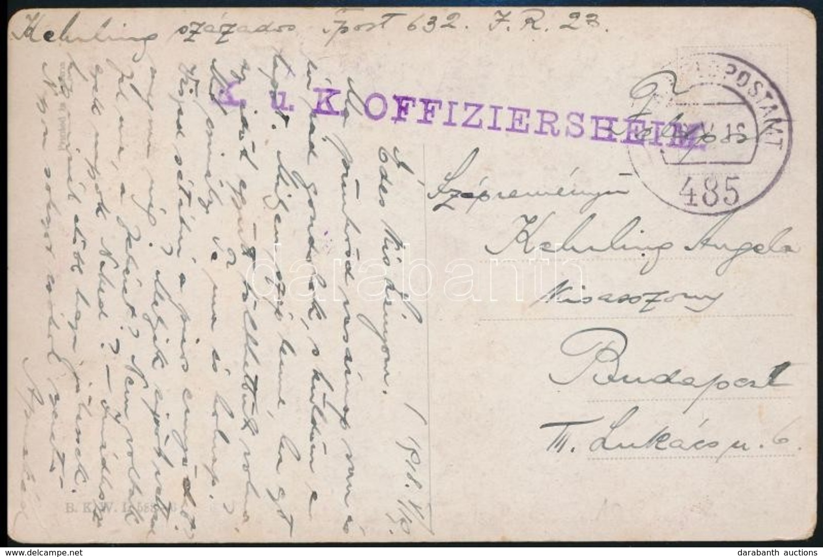 1915 Tabori Posta Kepeslap 'K.u.K. OFFIZIERSHWIM' , K.u.K. FP 485' - Other & Unclassified