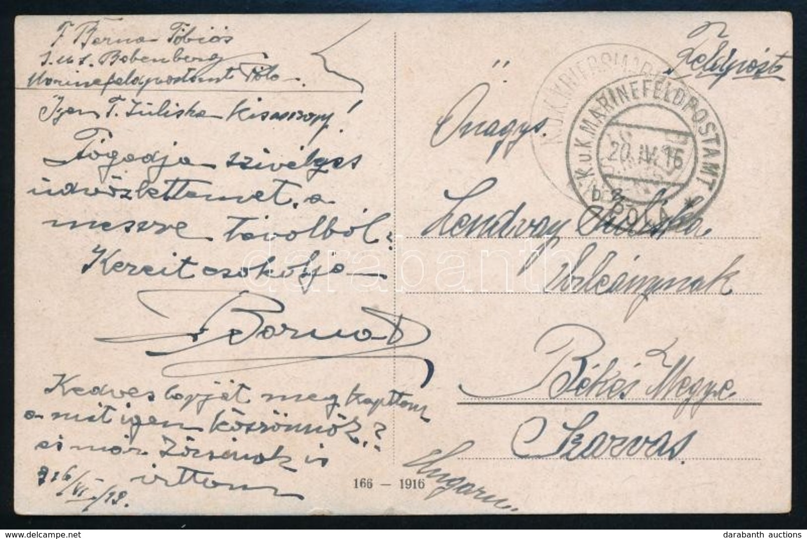1916 Kepeslap / Postcard 'K.u.k. KRIEGSMARINE S.M.S. BABENBERG' - Bekescsaba - Andere & Zonder Classificatie