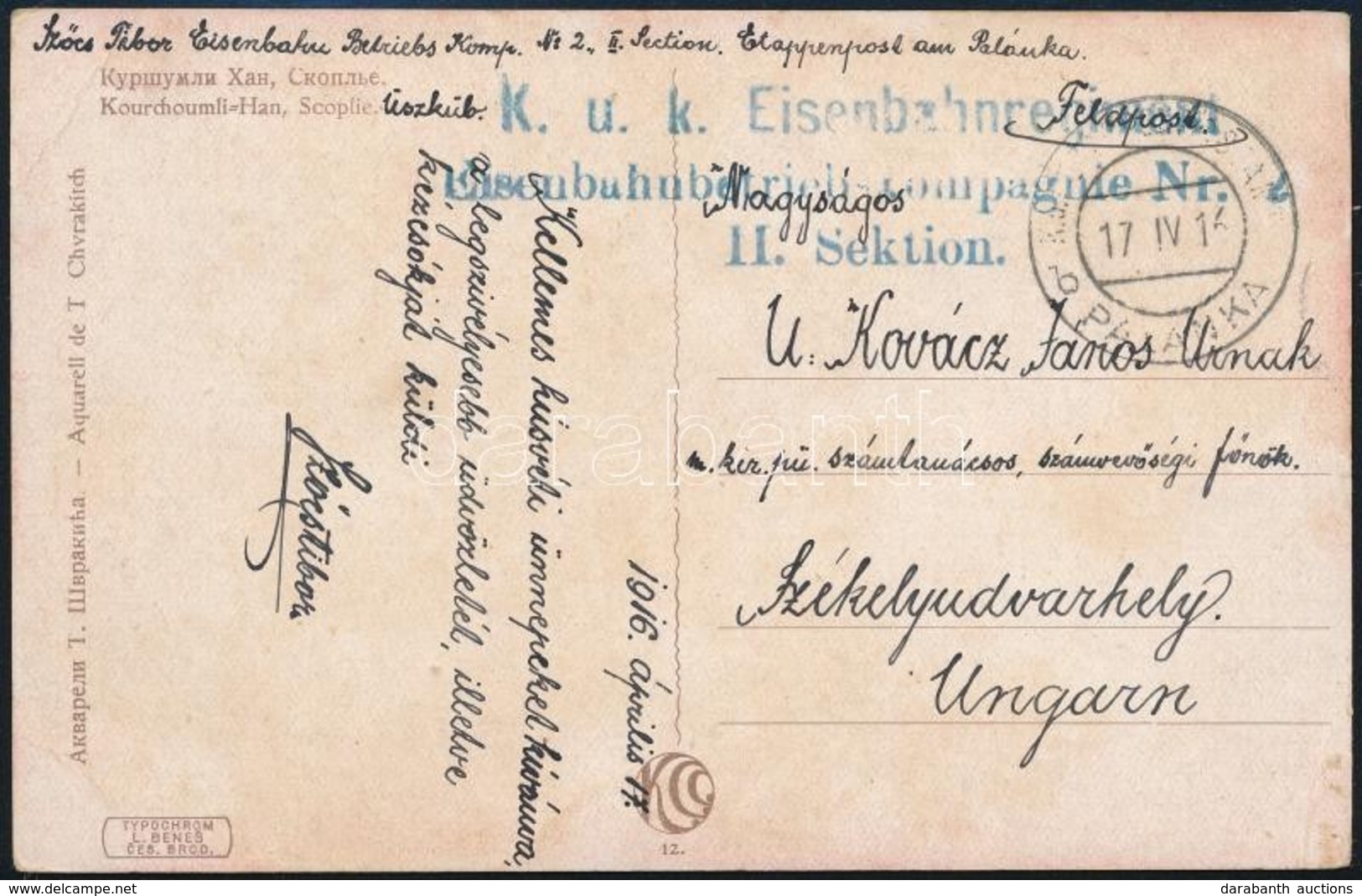 1916 Tabori Posta Kepeslap / Field Postcard 'K.u.k. Eisenbahnregiment Eisenbahnbetriebs Kompagnie Nr. 2. II. Sektion' +  - Other & Unclassified