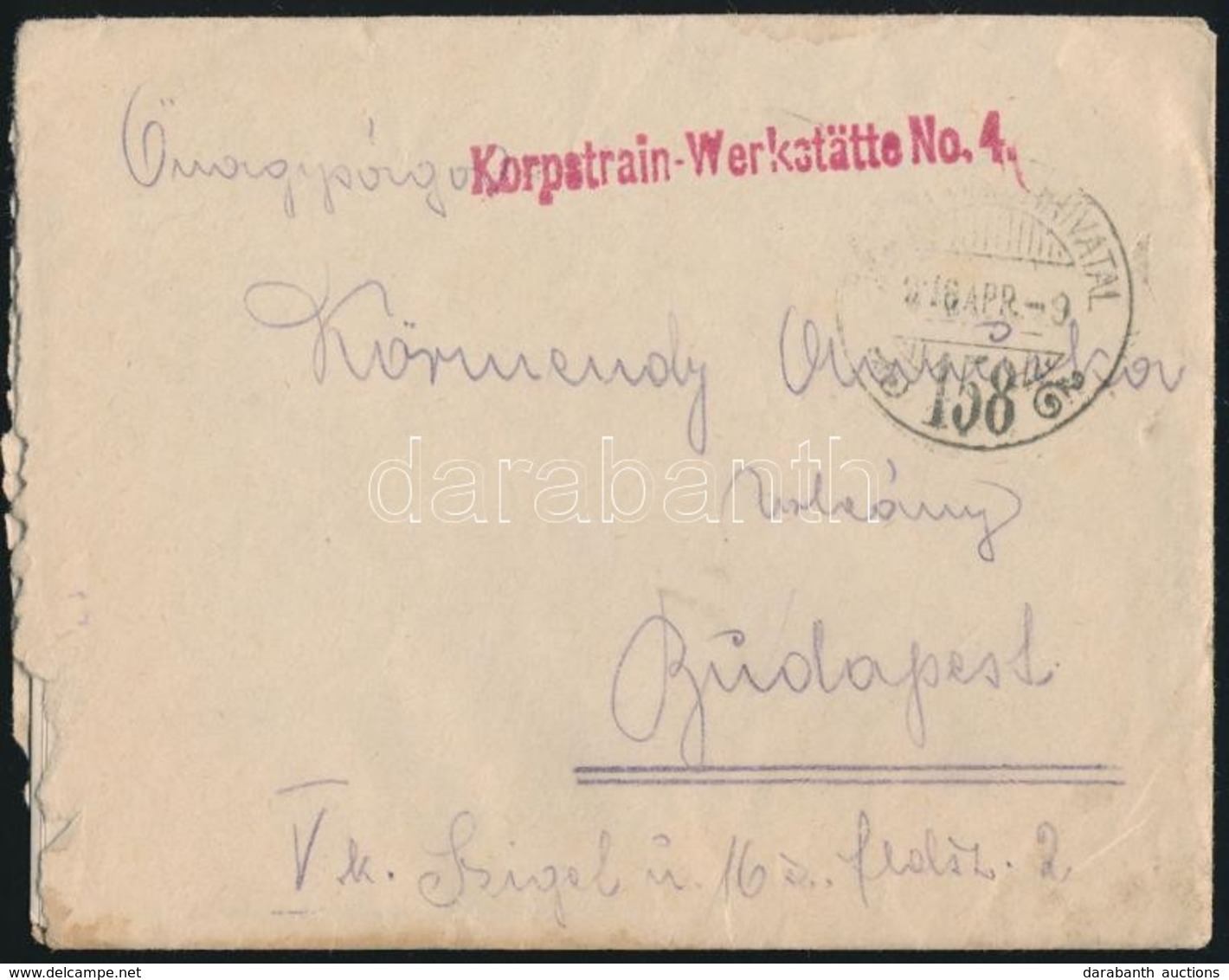 1916 Tabori Posta Level 'Korpstrain-Werkstatte No. 4.' , 'TP 158' - Andere & Zonder Classificatie
