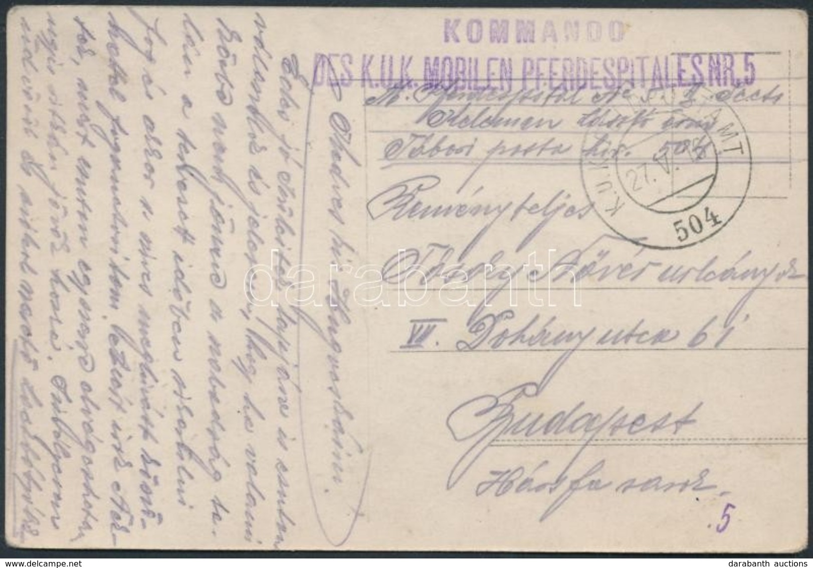 1916 Tabori Postai Fotolap 'KOMMANDO DES K.U.K. MOBILEN PFERDESPITALES NR.5' Es 'FP 504' - Other & Unclassified
