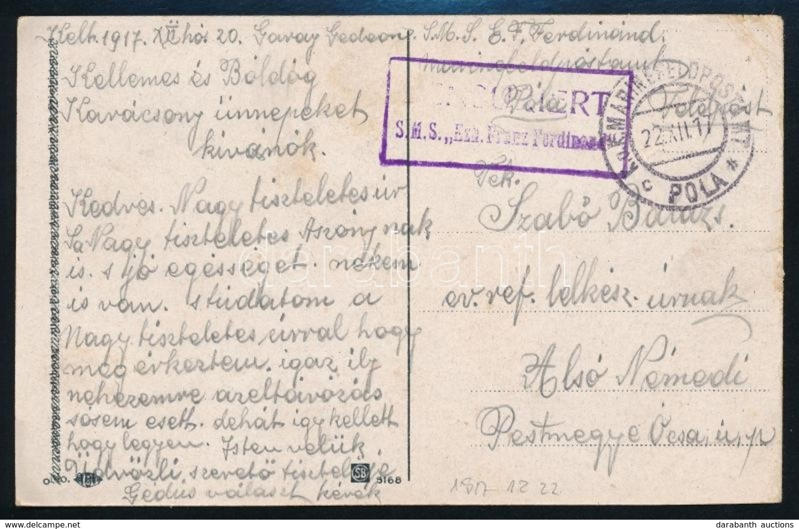 1917 Tabori Posta Kepeslap 'S.M.S. Ezh. Franz Ferdinand' - Andere & Zonder Classificatie
