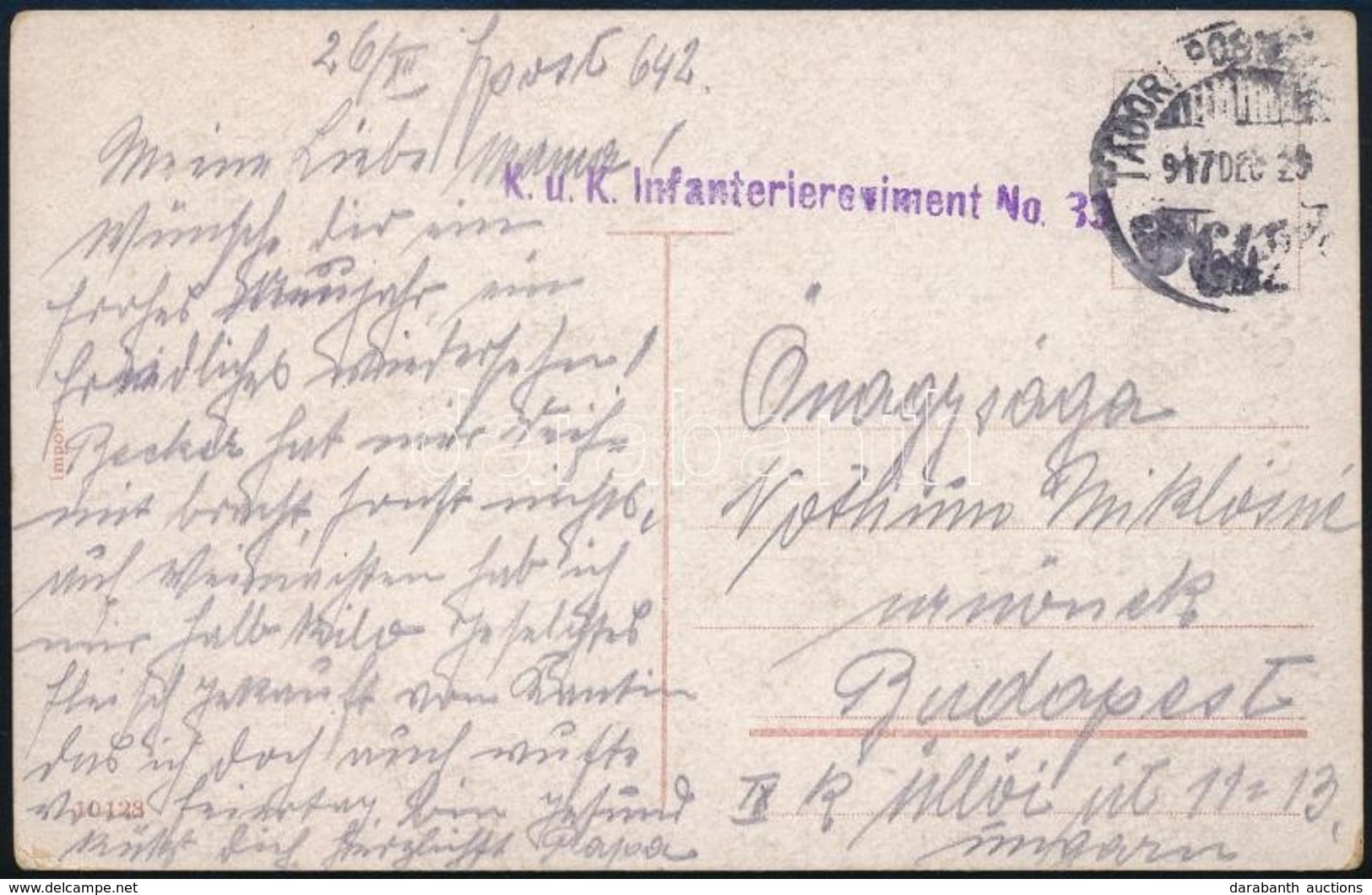 1917 Tabori Posta Kepeslap 'K.u.k. Infanterieregiment Nr.33.' + 'TP 642' - Altri & Non Classificati