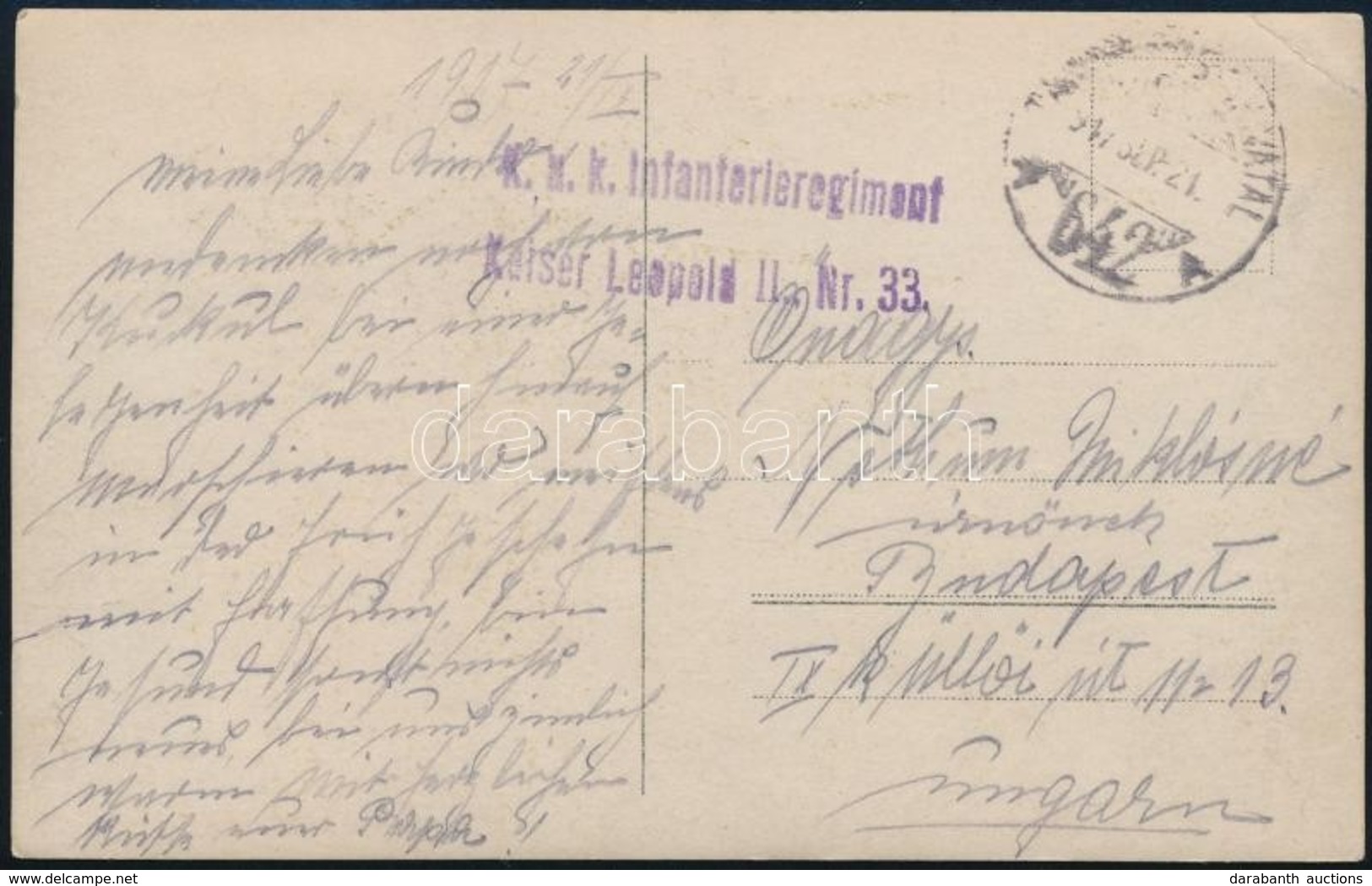 1917 Tabori Posta Kepeslap 'K.u.k. Infanterieregiment Kaiser Leopold II. No. 33.' + 'TP 642 A' - Other & Unclassified