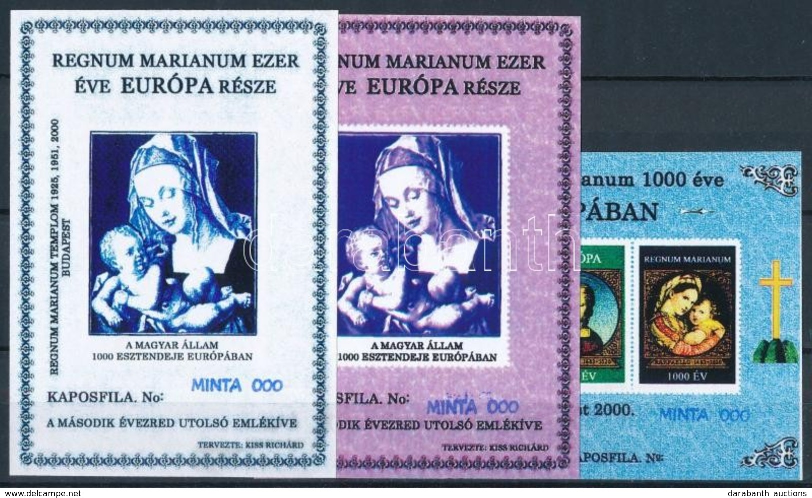 ** 2000/72, 74 Regnum Marianum 3 Klf Emlekiv Szinproba Nyomat, MINTA 000 - Other & Unclassified