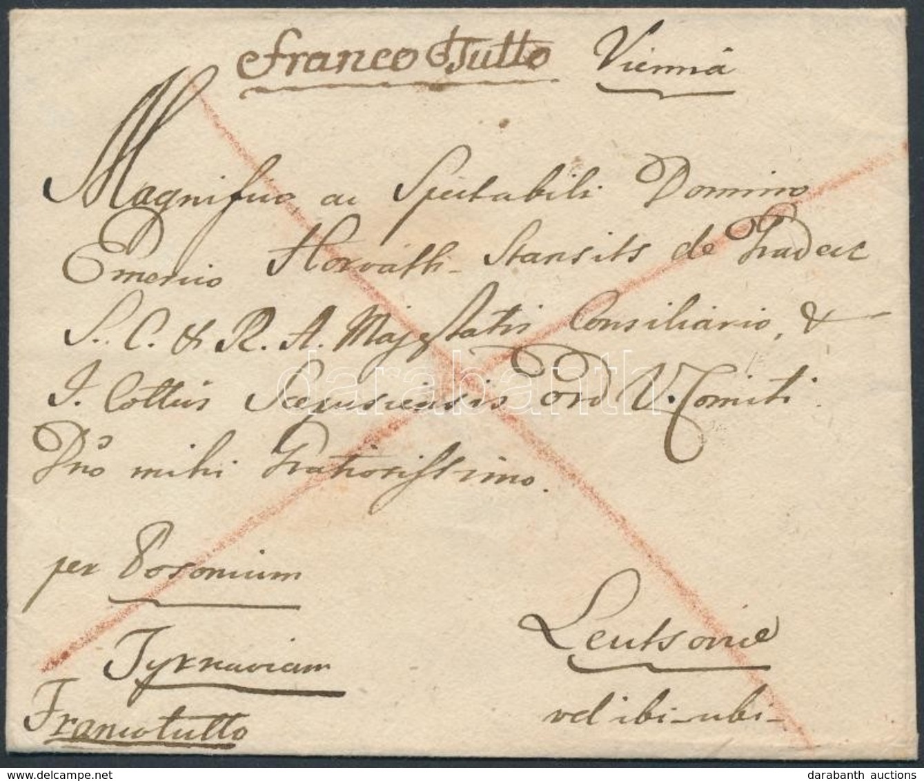 1798 Franco Level Becsb?l L?csere / Cover From Vienna To Leutsovie 'vel Ibi Ubi' - Other & Unclassified