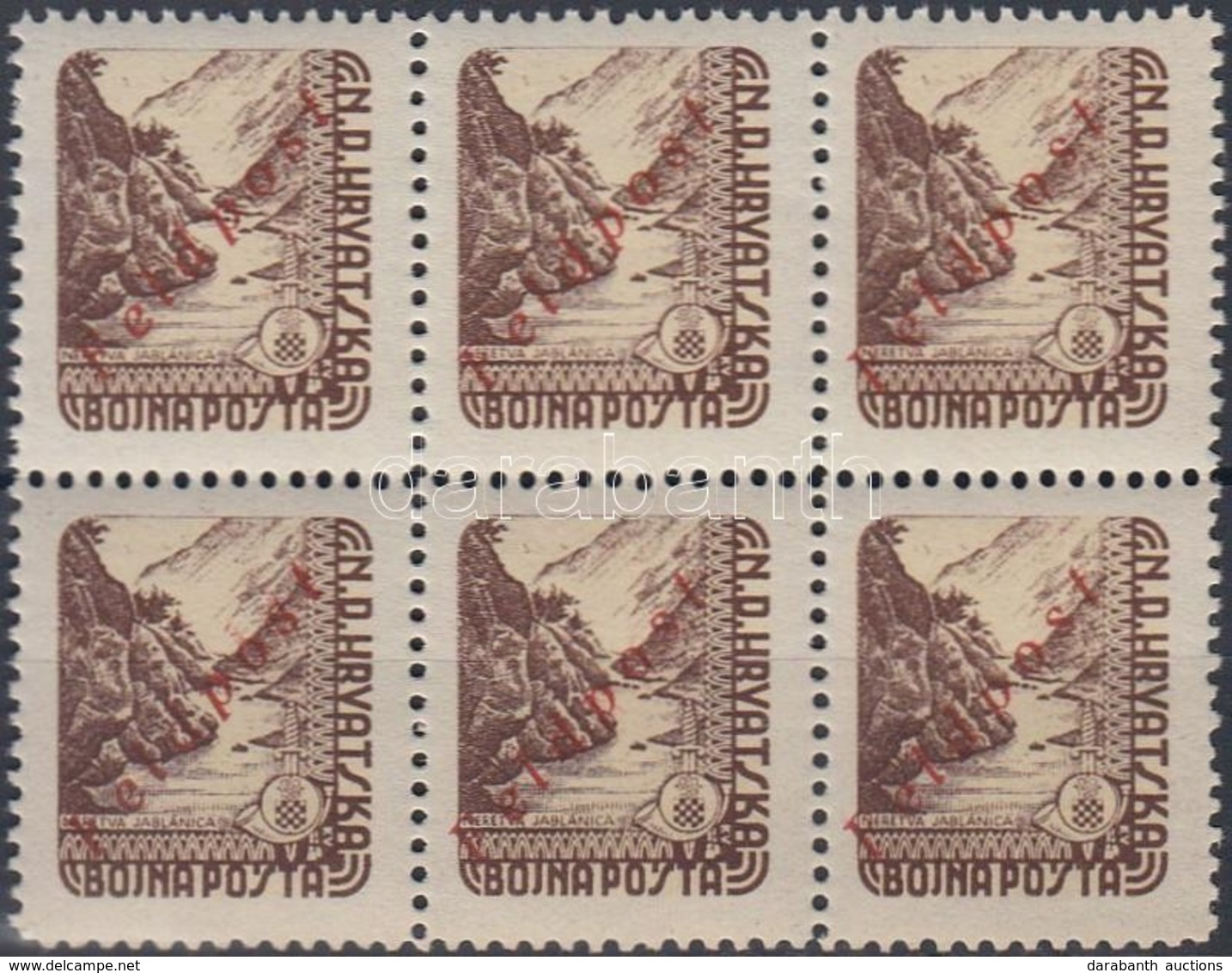 ** 1945 Katonai Posta Belyeg Hatostoemb Piros 'FELDPOST' Feluelnyomassal / Field Post Stamp With Red Overprint, Block Of - Sonstige & Ohne Zuordnung