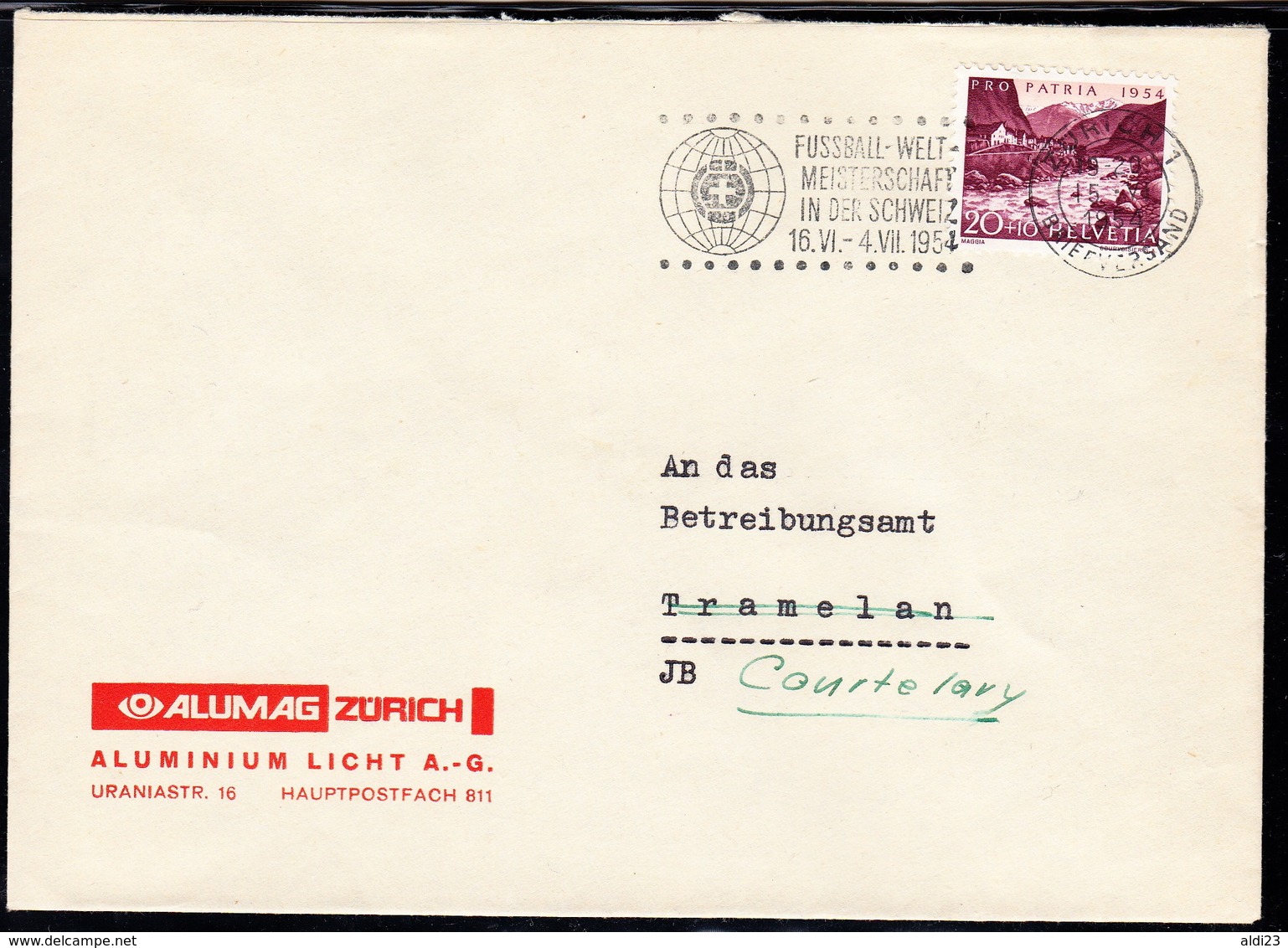 Cover With Cancellation Of World Cup Football Switzerland 1954. Soccer RIMET Cup. - 1954 – Switzerland