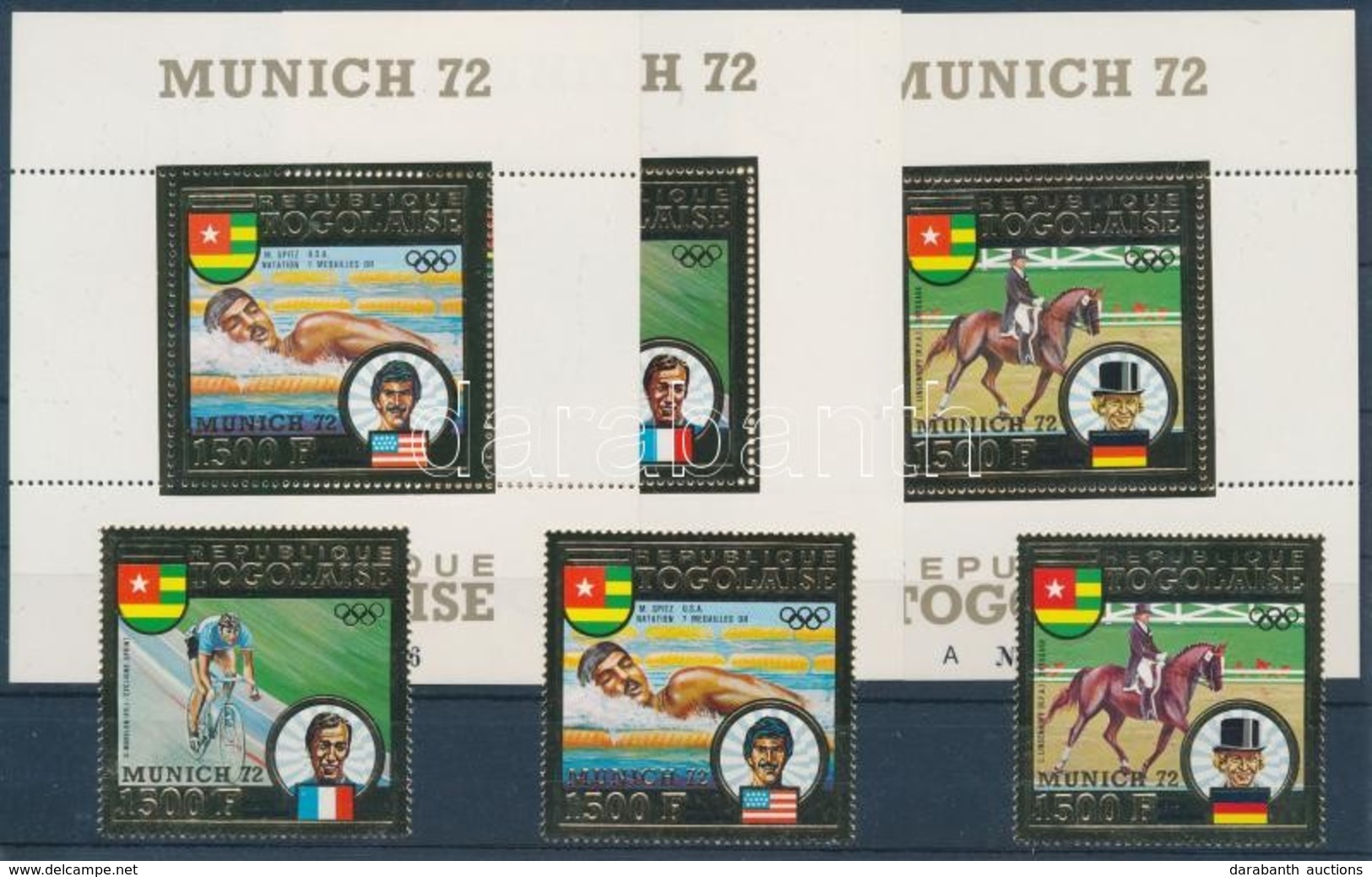 ** 1973 A Muencheni Olimpia Ermesei Aranyfolias Sor Mi 962 A - 964 A + Aranyfolias Blokksor Sorszammal Mi 70 A - 72 A - Other & Unclassified