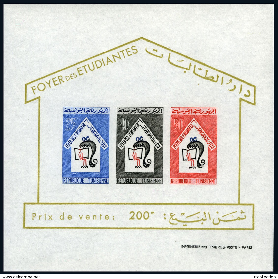Tunisia 1965 Education Of Woman Student House Home Architecture Book Places Stamp MNH S/S Imperf - Tunisia
