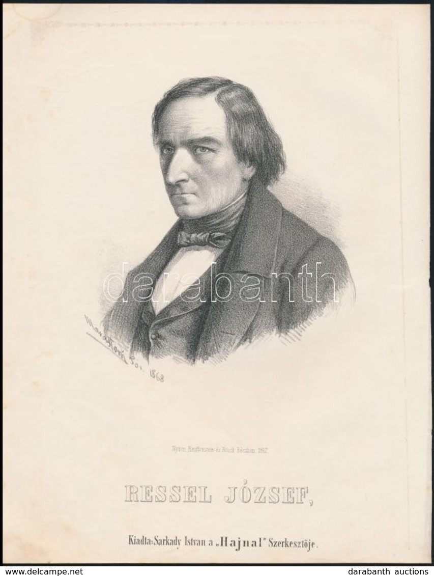 Cca 1867 Marastoni Jozsef: Josef Ressel Erdesz Portreja, Litografia, Papir, 27*21 Cm - Stiche & Gravuren
