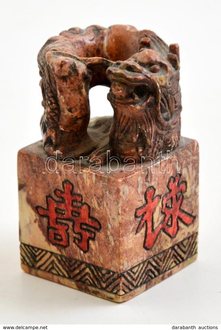 Kinai Pecsetnyomo, Faragott K?, Sarkany Figuraval / Chinese Seal Maker With Dragon, Carved Stone. 7 Cm - Andere & Zonder Classificatie