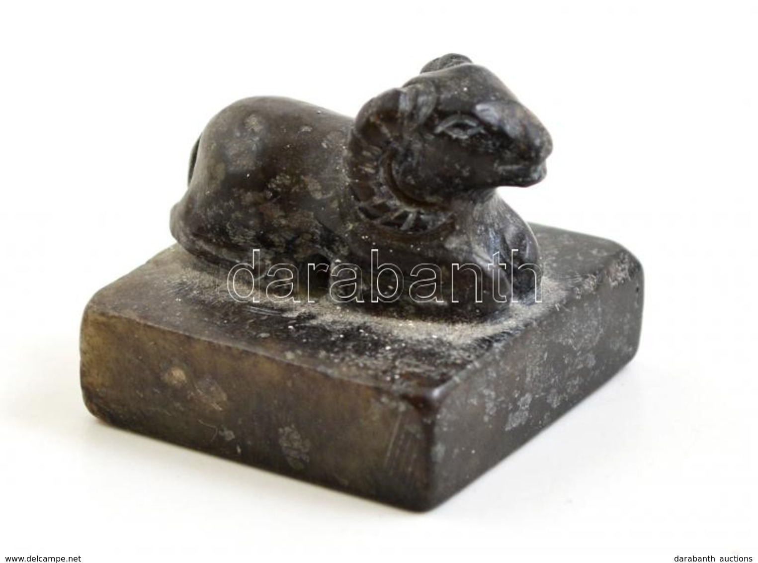 Kinai Pecsetnyomo, Faragott K?, Kos Figuraval / Chinese Carved Stone Seal Maker With Tup Figure. 3,5x3 Cm - Andere & Zonder Classificatie