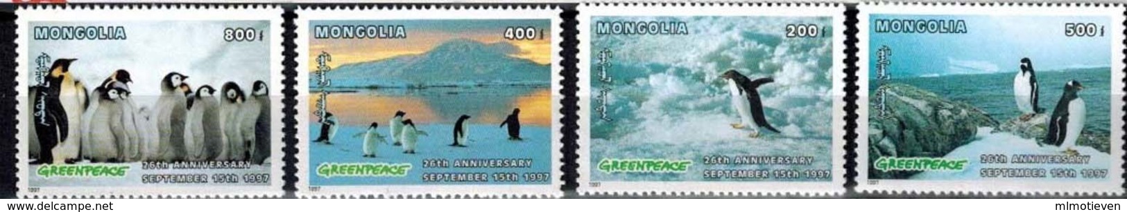 MDB-BK6-393-6 MINT ¤ MONGOLIA 1997 44w In Serie ¤ GREENPEACE  OISEAUX - BIRDS OF THE WORLD - PAJAROS - VOGELS - VÖGEL - - Pinguïns & Vetganzen