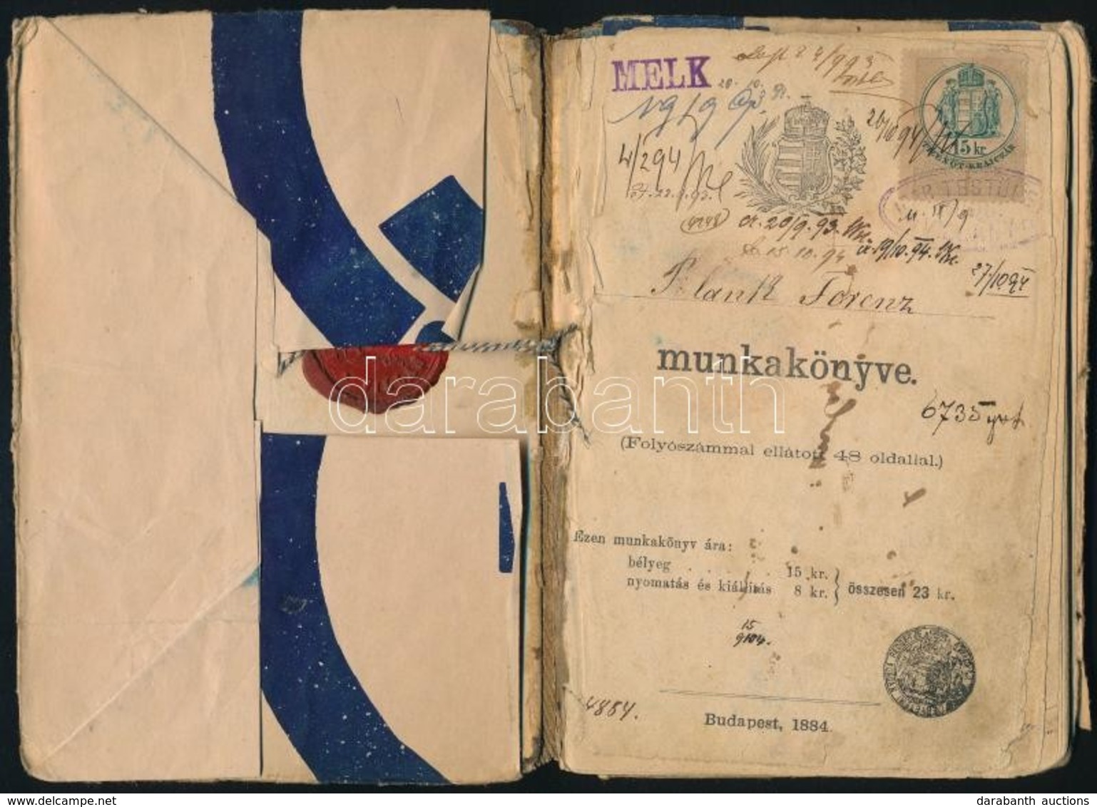 1892 Bognar Szamara Kiallitott Munkakoenyv Megviselt Allapotban - Unclassified