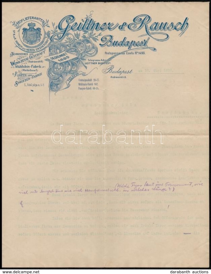 1899 Bp., A Geittner & Rausch Szerszamgyar Nemet Nyelv? Fejleces Levele - Unclassified