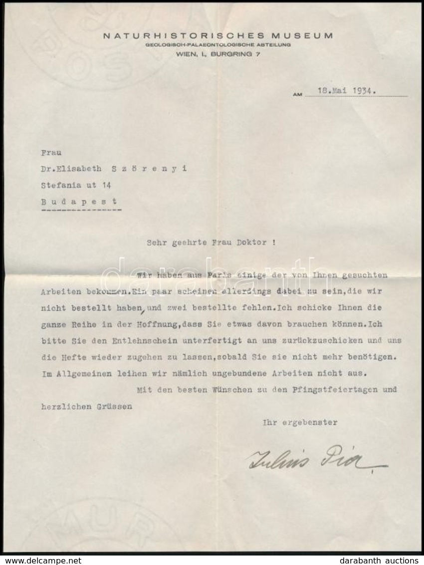 Julius Von Pia (1887-1943 ) Osztrak Geologus, Paleontologus,   Sajat Kezzel Irt Levelez?lapja  Szoerenyi Erzsebet (1904- - Unclassified