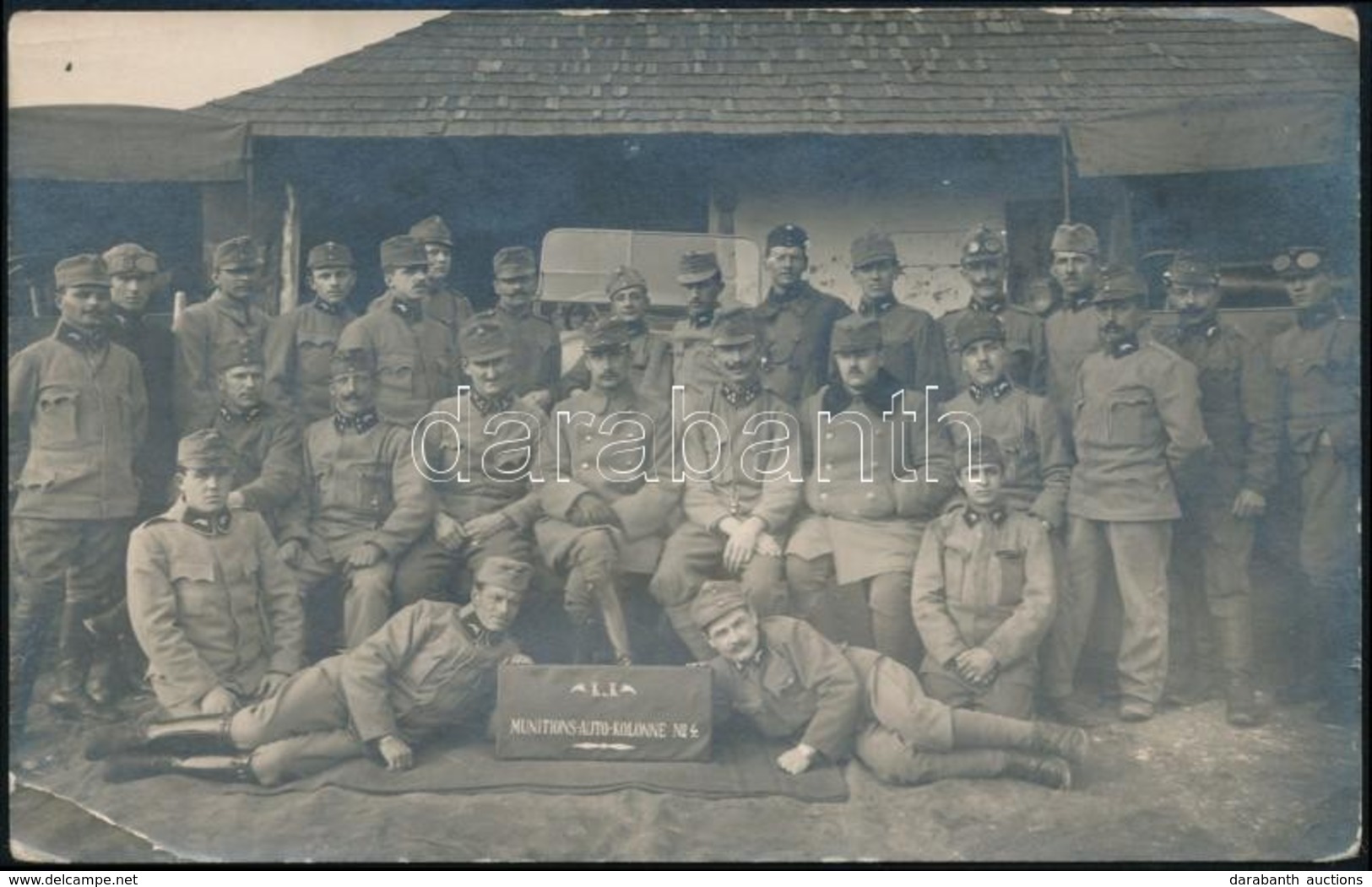 Cca 1915 K.u.k. Munitions Auto Kolonne No 4. Katona Csoportkep Fotolapon - Sonstige & Ohne Zuordnung