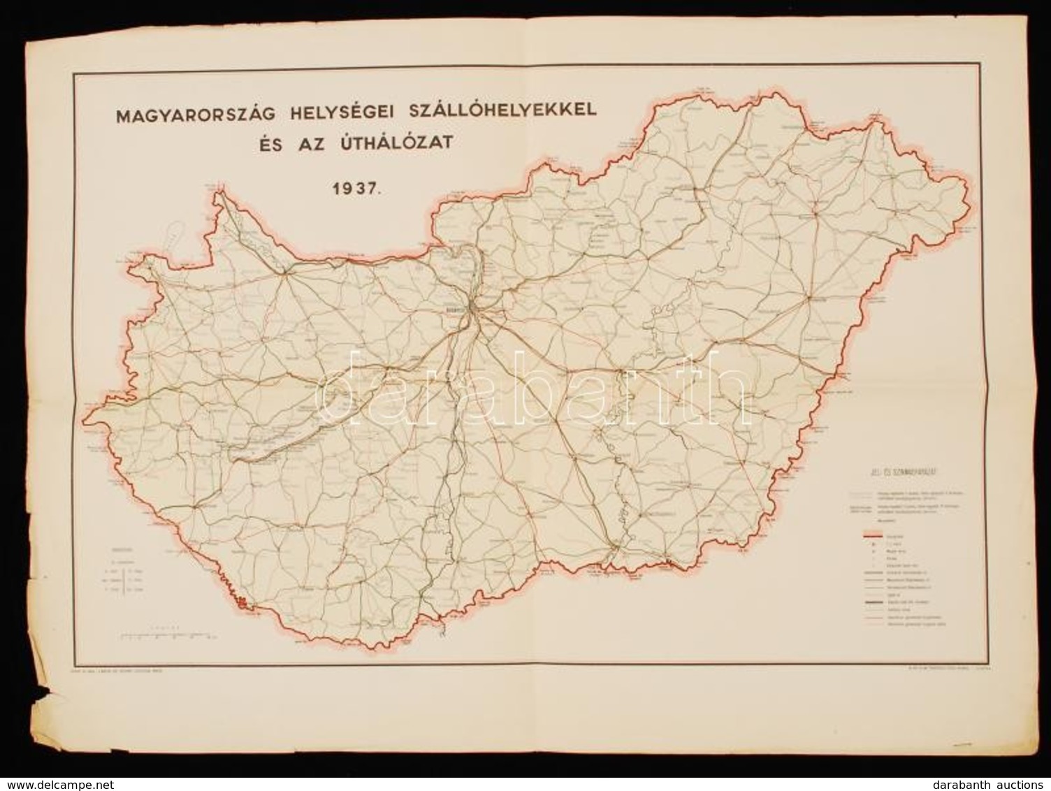 1937 Magyarorszag Helysegei Szallohelyekkel Es Az Uthalozat Terkep. Magyar Kir. Koezponti Statisztikai Hivatal. Hajtogat - Altri & Non Classificati