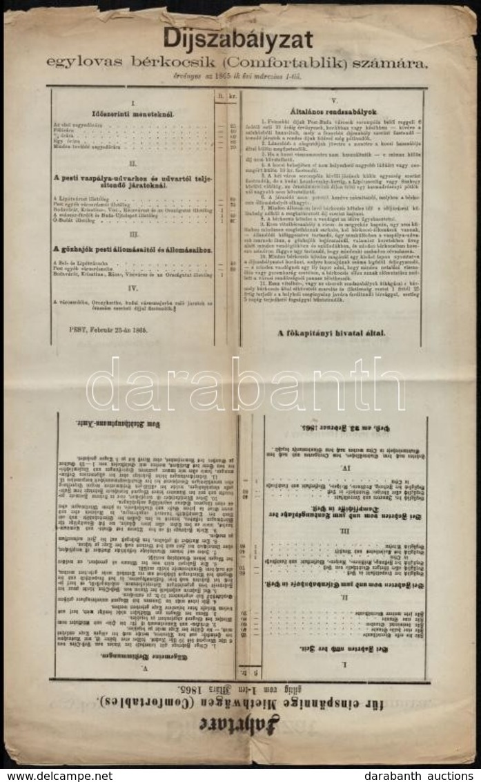 1865 Dijszabalyzat Egylovas Berkocsik (comfortablik) Szamara, Magyar Es Nemet Nyelven, 4 P. - Non Classificati
