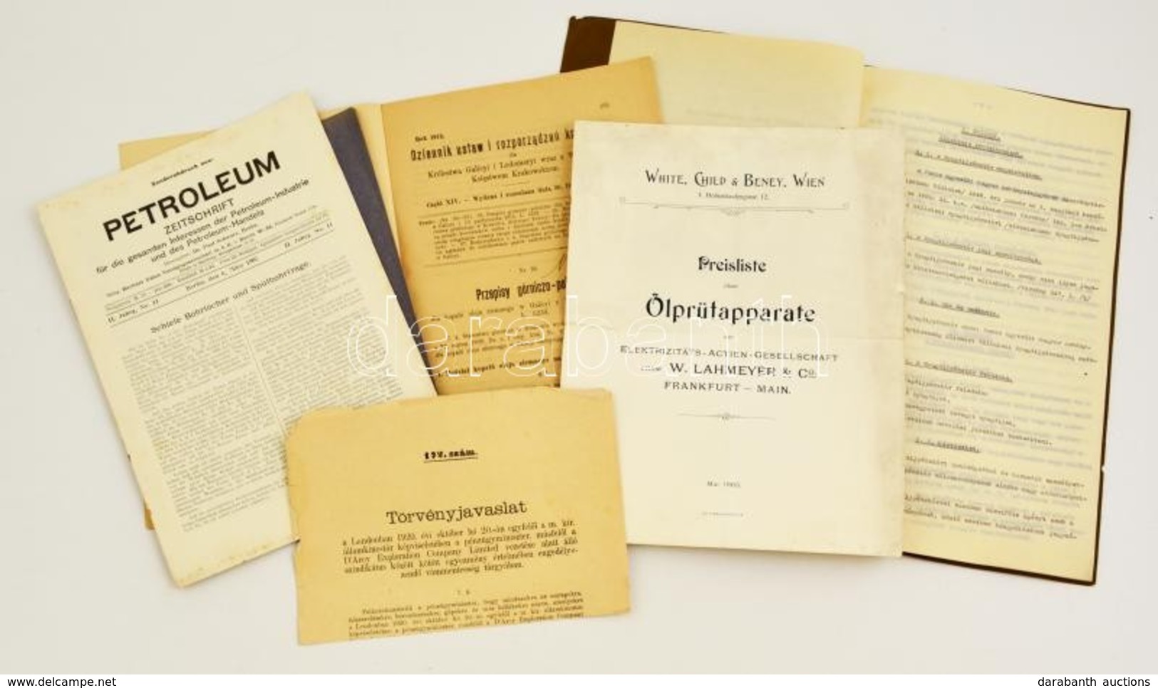 1903-1942 Olajiparral Kapcsolatos 5 Db Nyomtatvany: Petroleum Zeitschrift, Nemet Nyelv? Olajipari Gep Arjegyzek, Toerven - Unclassified